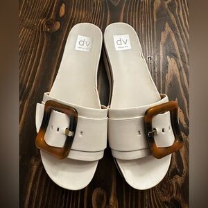 DV by Dolce Vita Cream Slide Sandals with Brown Buckle